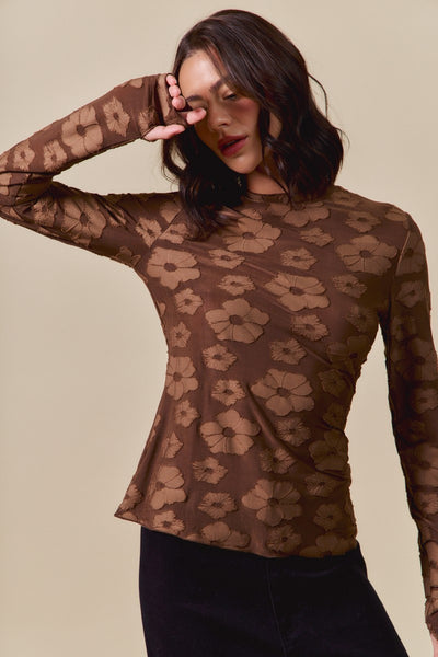 call me wonderful jacquard floral layering top | brown