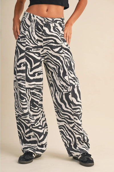 bowman wide leg barrel jeans | zebra print
