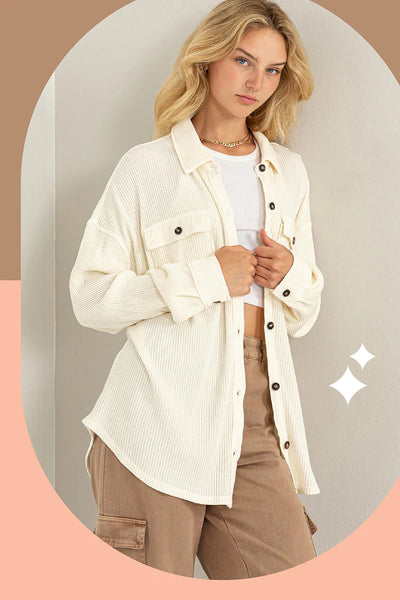 rest assured waffle knit shacket | cream