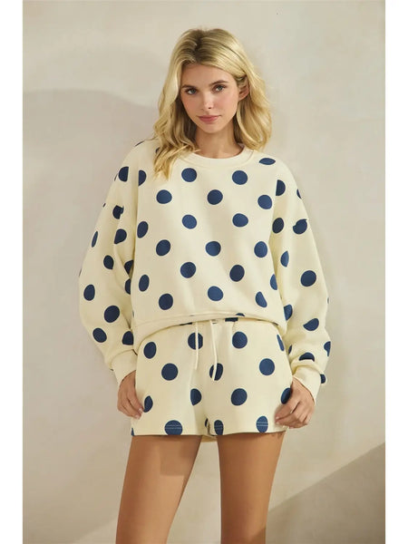 dots for days polka dot crewneck sweatshirt | cream + navy