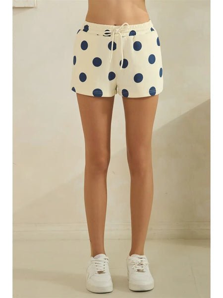 dots for days polka dot sweatshorts | cream + navy