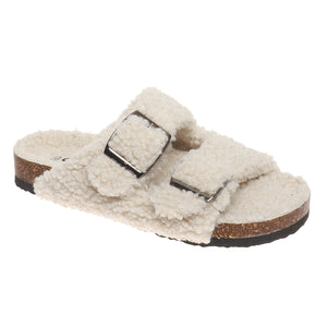 faux fur buckle slides | cream