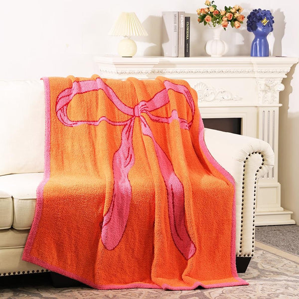 plush full size blanket | big bow, orange + pink