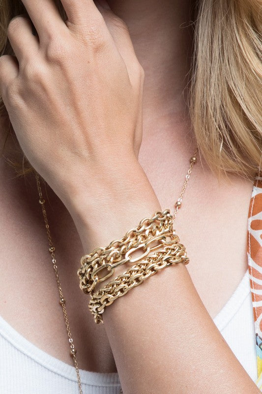 bold chain layered magnetic bracelet | gold