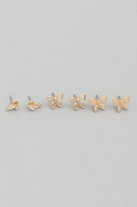 mini butterfly stud earring set | gold
