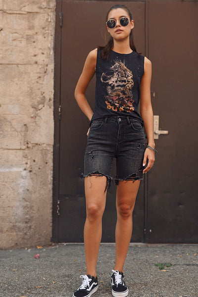 berkleigh distressed denim shorts | washed black