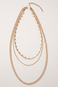 triple layer linked star necklace | gold
