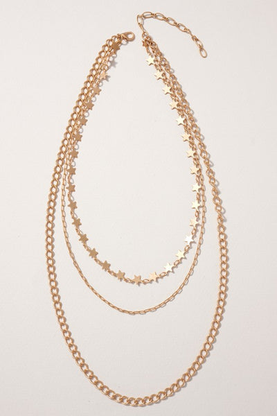 triple layer linked star necklace | gold