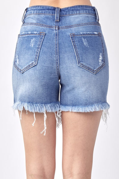 henley distressed denim shorts | light wash