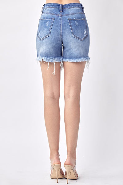 henley distressed denim shorts | light wash