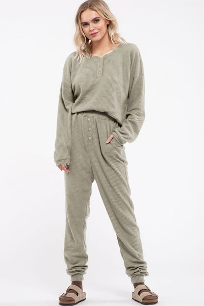 down for anything waffle knit joggers | olive