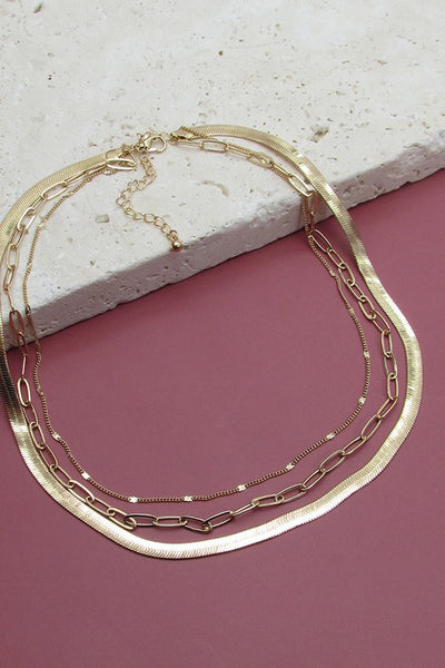 triple layer snake link chain necklace | gold plated