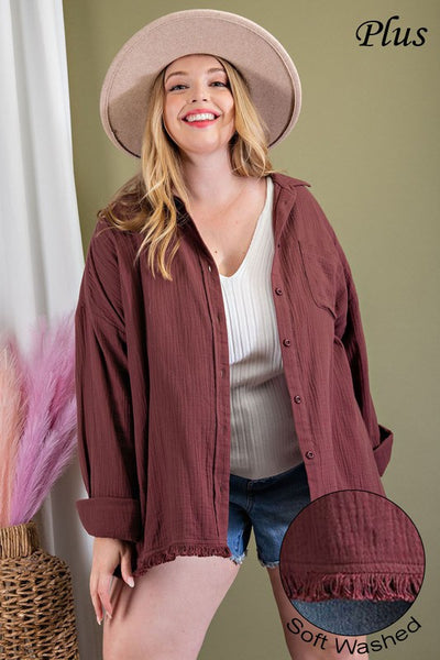 this is love plus size button down | chocolate