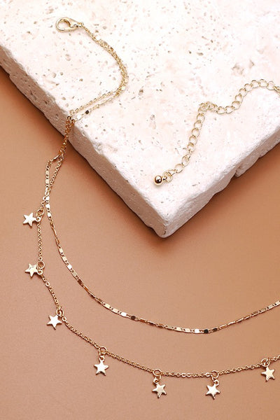 delicate double layer star drop necklace | gold plated