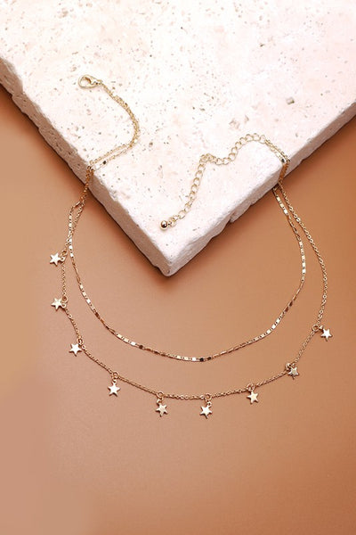 delicate double layer star drop necklace | gold plated