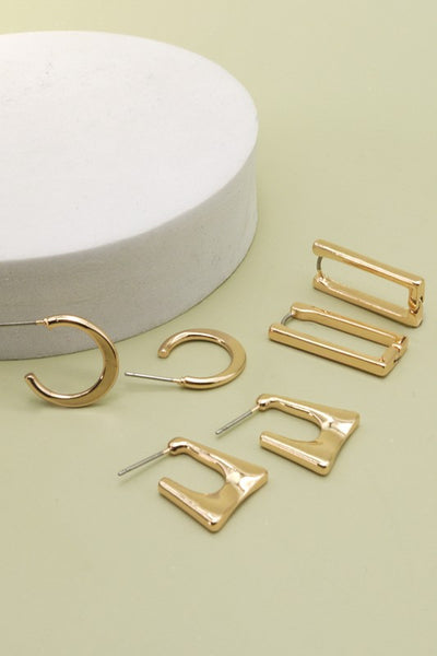 geo mini trio hoop earring set | plated gold