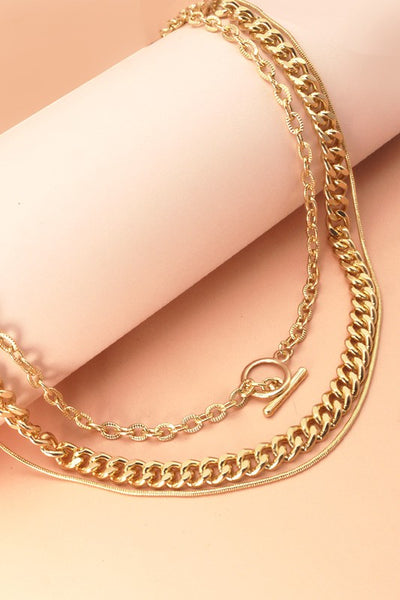 triple layer snake chain toggle necklace | gold plated