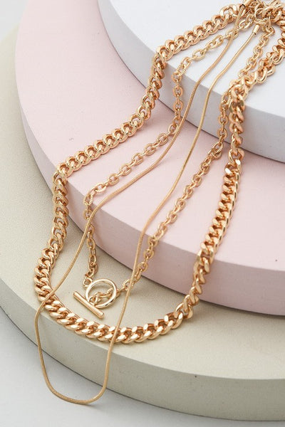 triple layer snake chain toggle necklace | gold plated