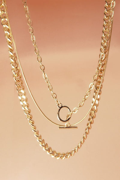 triple layer snake chain toggle necklace | gold plated