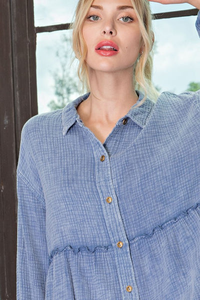 in good company button up top | denim