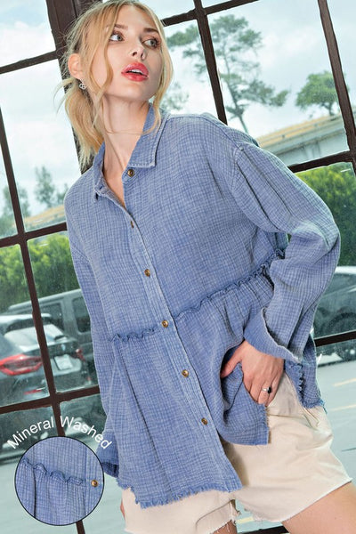 in good company button up top | denim