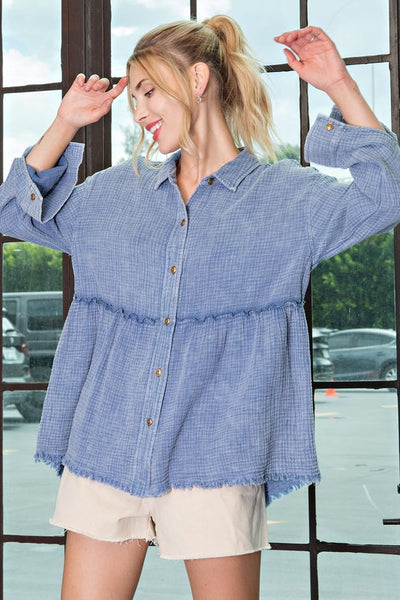 in good company button up top | denim
