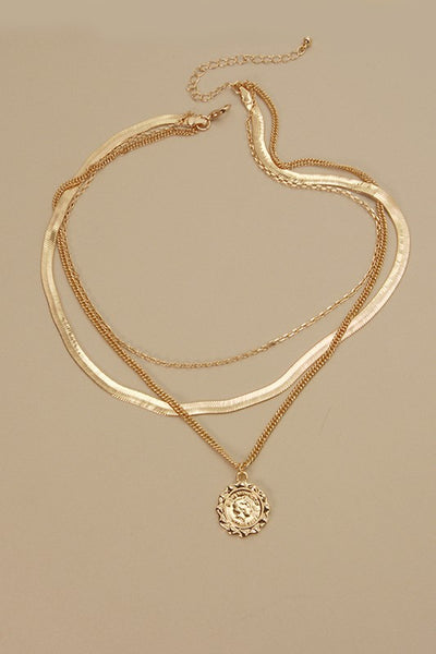 triple layer snakechain + coin necklace | gold plated