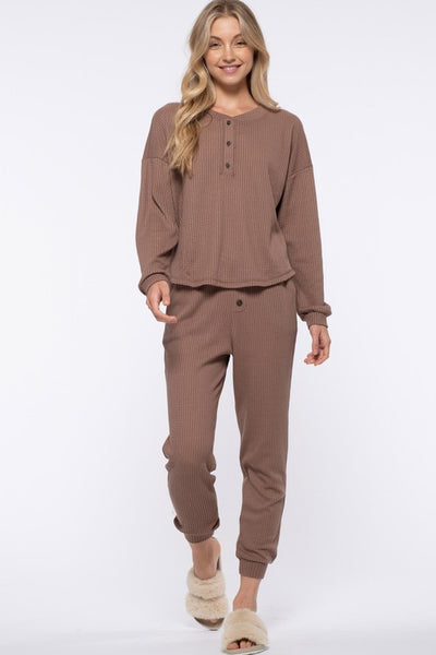 down for anything waffle knit joggers | cocoa