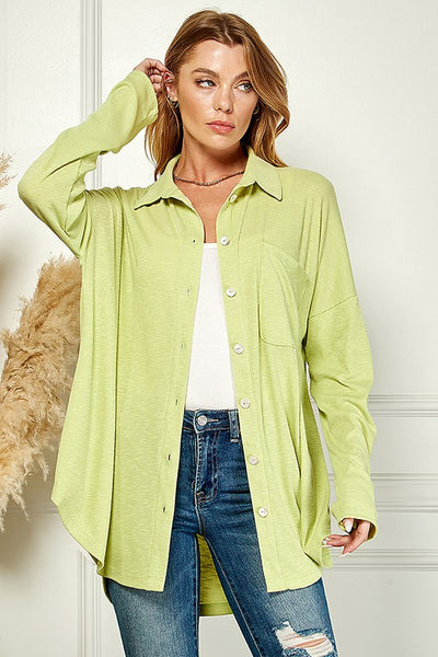 sunset nights button up top | pale green