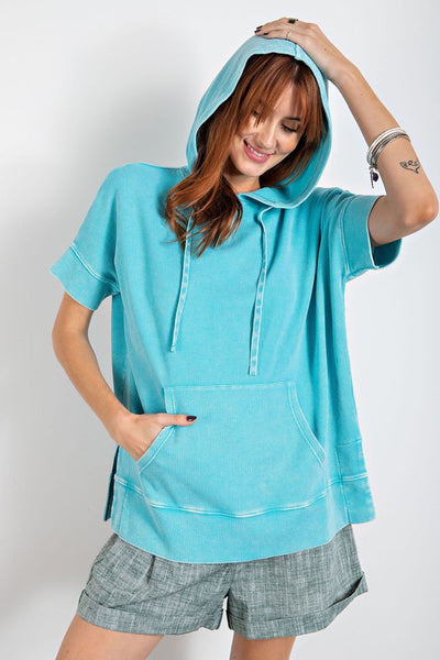 somewhere sunny thermal hoodie | turquoise