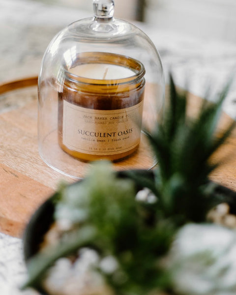 signature amber glass candle | succulent oasis