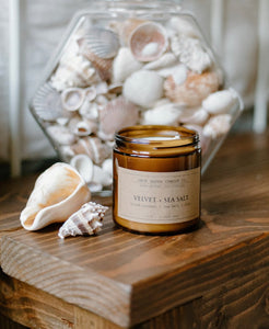 signature amber glass candle | velvet + sea salt