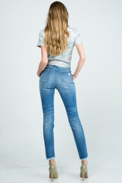 charley distressed straight leg jeans | dark wash