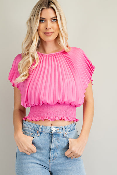 trend setter pleated smock waist top | pink