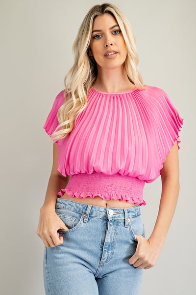 trend setter pleated smock waist top | pink