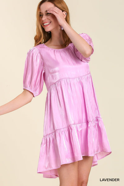 just a crush satin shimmer babydoll dress | lavender