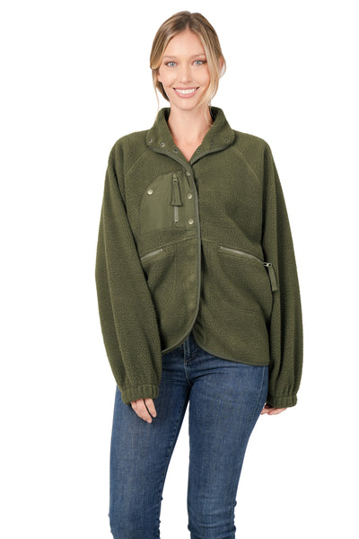 good karma fleece jacket | dark olive