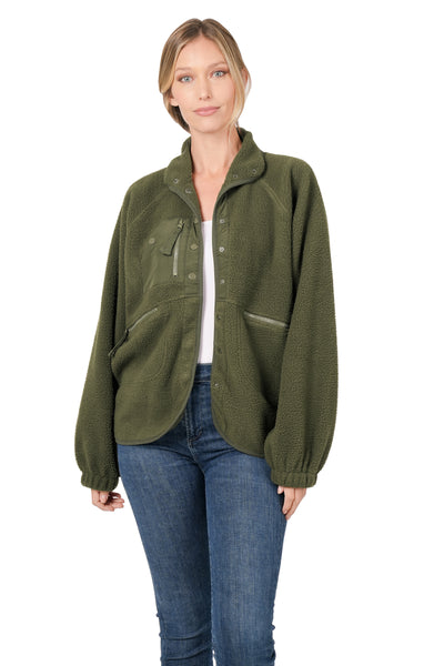 good karma fleece jacket | dark olive