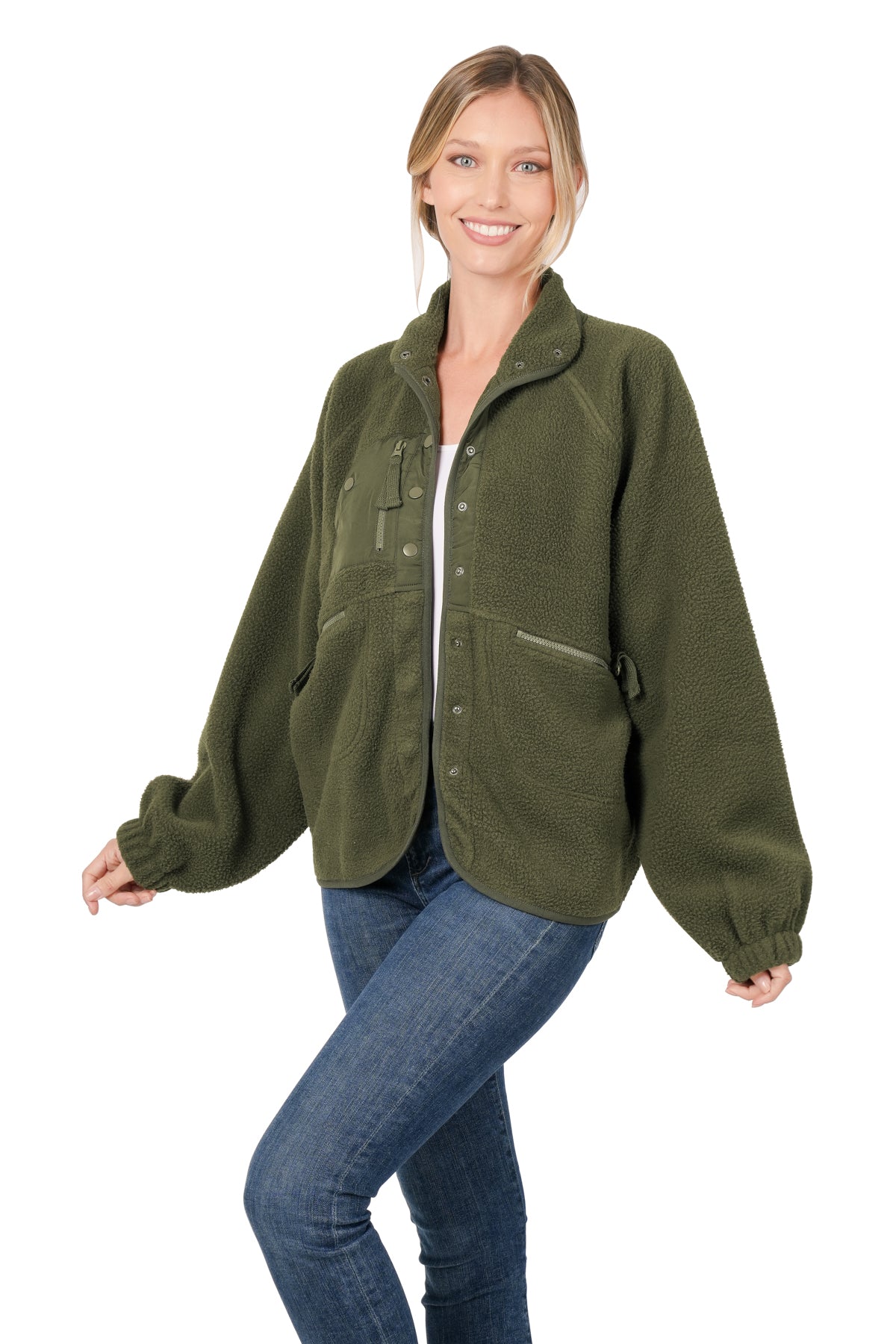 good karma fleece jacket | dark olive