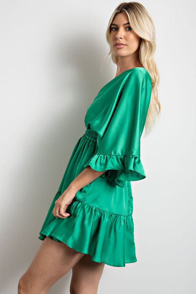 low key obsessed ruffle dress | kelly green