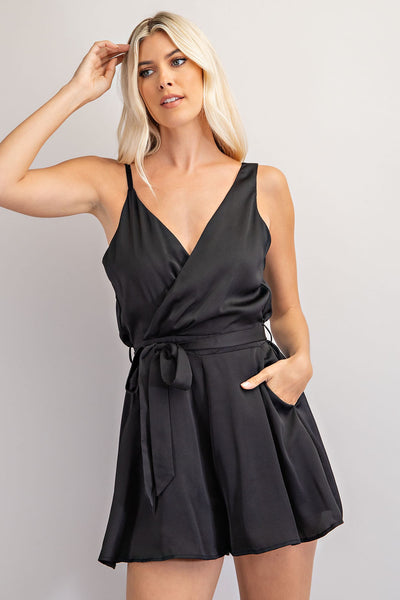 confident choice v-neck romper | black