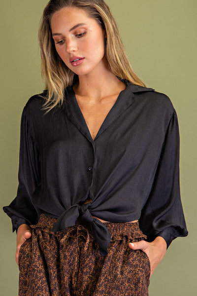 take on the night button down top | black