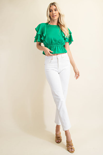 in my favor peplum top | kelly green