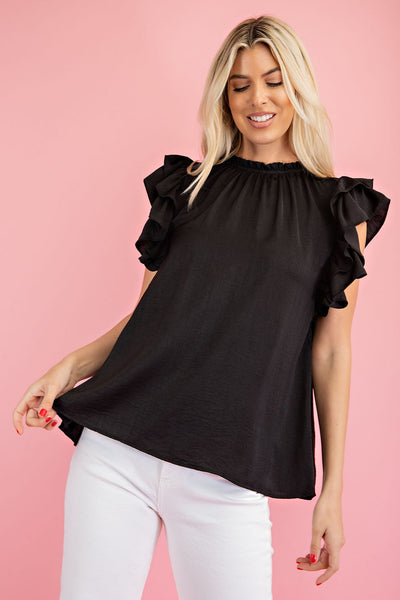 going for glam flutter sleeve top | black