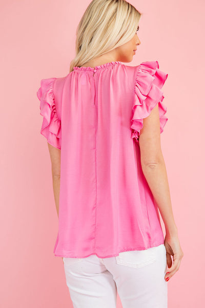going for glam flutter sleeve top | pink