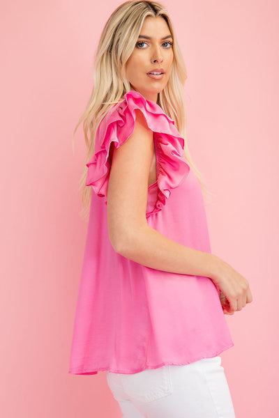 going for glam flutter sleeve top | pink