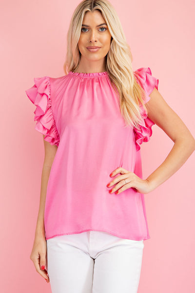 going for glam flutter sleeve top | pink