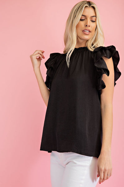 going for glam flutter sleeve top | black