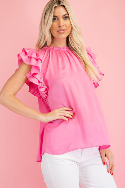 going for glam flutter sleeve top | pink