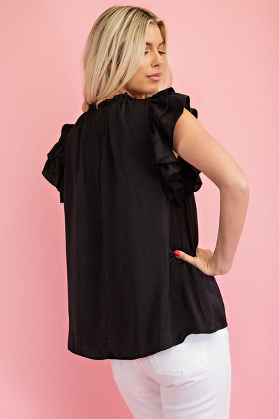 going for glam flutter sleeve top | black